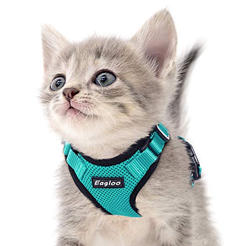 Product Cover Eagloo Cat Harness Escape Proof Small Cat and Dog Harness Soft Mesh Harness Adjustable Cat Vest Harness with Reflective Strap Metal Clip Cat Walking Jacket Comfort Fit for Kitten Puppy Green X-Small