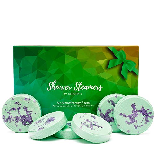 Product Cover Cleverfy Shower Bombs Aromatherapy New Years Gift [6 MENTHOL & EUCALYPTUS] Shower Steamers Gift Set With Essential Oils For Home Spa. Shower Melts a.k.a. Vaporizing Shower Tablets. In Shower Steamer