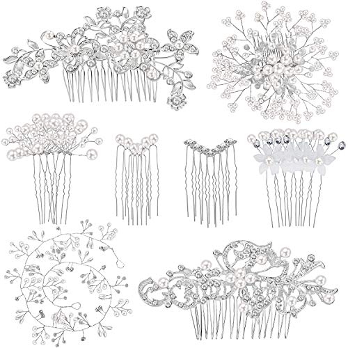 Product Cover 44 Pieces Wedding Hair Comb Faux Pearl Crystal Bride Hair Accessories Hair Side Comb Clips U-shaped Flower Rhinestone Pearl Hair Clips for Bride Bridesmaid