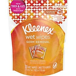Product Cover Kleenex Germ Removal Wrapped Wipes - White - Strong, Soft, Individually Wrapped, Alcohol-Free, Paraben-Free, Phthalate-Free, Sulfate-Free, Chemical-Free - for Skin, Hand, Face, Body - 20 / Pack