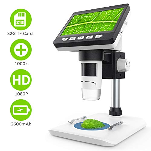 Product Cover LCD Digital Microscope,CrazyFire 4.3 inch 1080P Full HD 1000x Microscope Camera with 32G TF Card Built in 2600mAh Rechargeable Battery Handled USB Microscope for Kids,Children,Lab,Edu. Windows