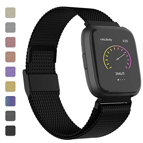 Product Cover iGK Metal Replacement Bands Compatible for Fitbit Versa/Versa Lite Edition/Versa 2, Stainless Steel Loop Metal Mesh Bracelet Unique Magnet Lock Wristbands