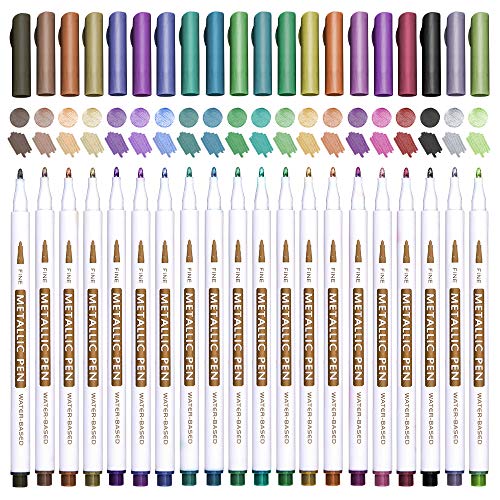 Product Cover 20 Colors Metallic Marker Pens, Lelix Fine Tip Paint Pens for DIY Photo Album, Black Paper, Card Making, Rock Art Painting, Scrapbooking, Glass, Metal, Wood