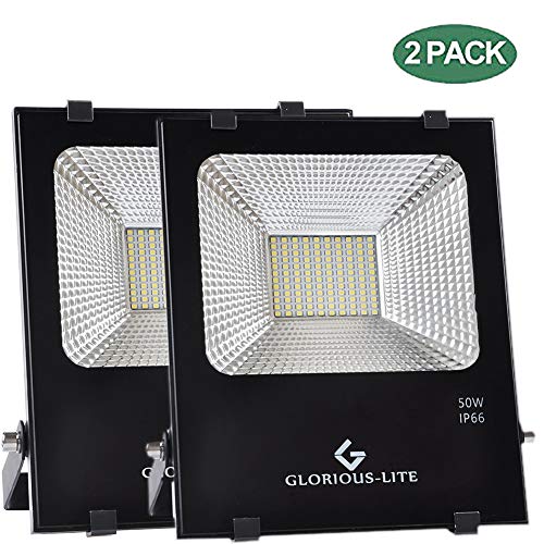 Product Cover GLORIOUS-LITE 2 Pack 50W LED Flood Light, Outdoor Work Lights, 6500K Daylight White, 4000lm, 120V, IP66 Waterproof Outdoor Floodlight for Garage, Garden, Lawn and Yard