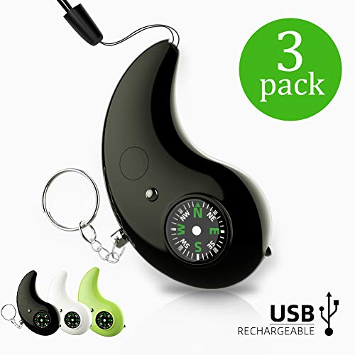 Product Cover Stay Safe Personal Safety Alarm, 3 Pack USB Rechargeable Loud 130db Keychain Alarm with Bright LED Light and Compass, Self Defense Security Siren for Women, Kids, Elder, Runner