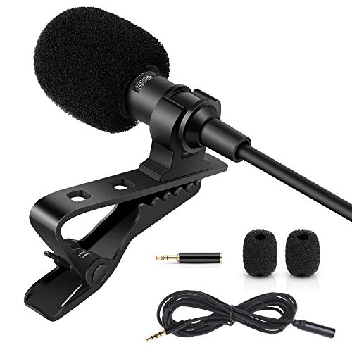 Product Cover Rovtop Professional Lavalier Lapel Microphone - Omnidirectional Condenser Microphone for iPhone, Android phone, DSLR Camera and Computer, Lapel Mic for Youtubers, Live Streaming, Video Recording