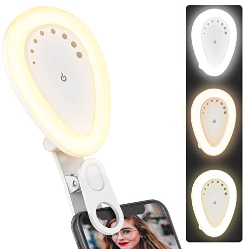 Product Cover Selfie Ring Light, Clip-on Light Ring for Phone, Upgraded 54 LED Rechargeable Portable Selfie Fill Light with 3 Light Modes, 8-Level Brightness, 210° Rotating for iPhone and Android