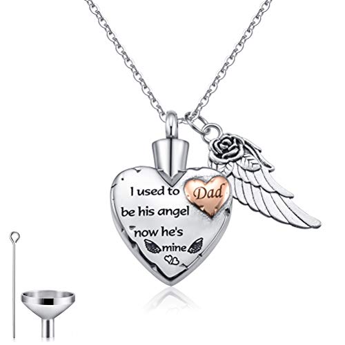 Product Cover Cat Eye Jewels Memorial Ash Holder Urn Necklace Stainless Steel Heart Angel Wing Cremation Keepsake with Funnel Kit Dad
