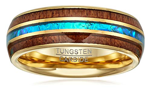 Product Cover VAKKI 8mm Hawaiian Koa Wood and Abalone Shell/Imitated Opal Inlay Tungsten Carbide Rings Wedding Bands for Men Comfort Fit Size 4 to 17