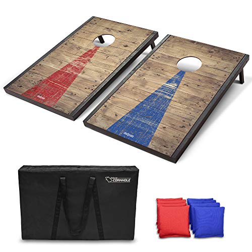 Product Cover GoSports Classic Cornhole Set with Rustic Wood Finish | Includes 8 Bags, Carry Case and Rules