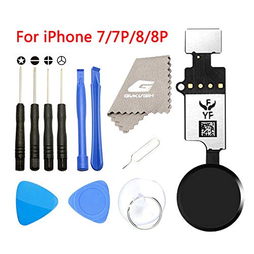 Product Cover Latest Home Button Replacement for iPhone 7 7Plus 8 8Plus,GVKVGIH Home Button Touch ID Main Key Flex Cable Assembly Replacement with Repair Tools for iPhone 7 7P 8 8P (Version4.0 Black)