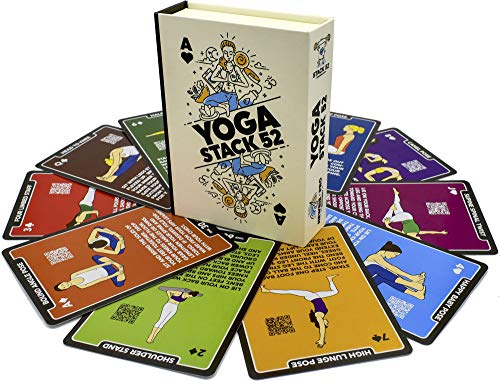 Product Cover Stack 52 Yoga Exercise Cards: Designed by Certified Yoga Instructor. Video Instructions Included. Beginner to Advanced Poses and Asana Workout Games. Improve Fitness and Flexibility. (Base Deck)