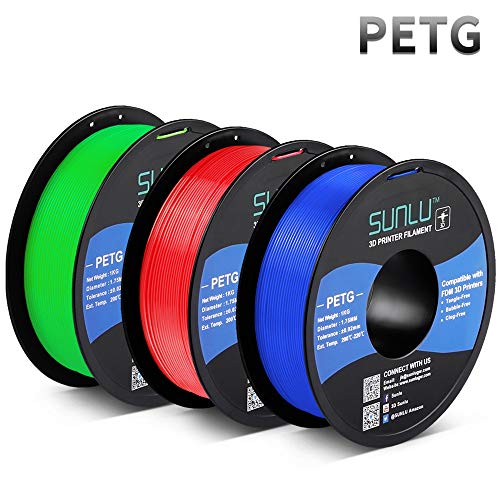 Product Cover SUNLU PETG Filament 1.75mm for FDM 3D Printer 3KG(6.6LBS) PETG 3D Filament Accuracy +/- 0.02 mm, Blue+Green+Red