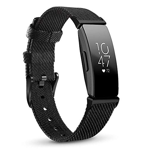 Product Cover NAHAI Compatible with Fitbit Inspire HR Bands/Fitbit Inspire Band, Canvas Woven Fabric Bands Quick Release Strap Breathable Replacement Wristband for Fitbit Inspire, Small, Black with Button Black