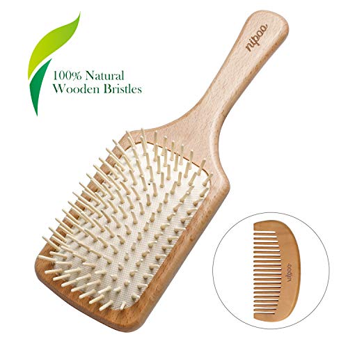 Product Cover Nipoo Natural Wooden Paddle Detangling Hair Brush for Women, Men and Kids - Designed for All Hair Types - Wooden Comb and Gift Bag Included