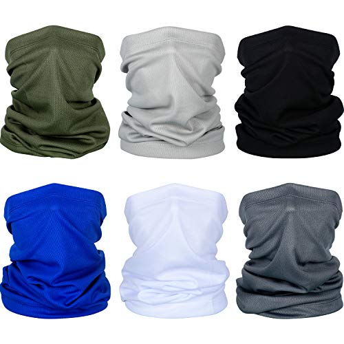 Product Cover 6 Pieces Summer UV Protection Face Mask Neck Gaiter Scarf Sunscreen Breathable Bandana (Black, Dark Grey, Light Grey, Army Green, Royal Blue, White)