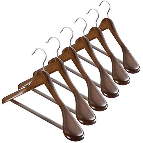 Product Cover High-Grade Wide Shoulder Wooden Hangers 10 Pack with Non Slip Pants Bar - Smooth Finish Solid Wood Suit Hanger Coat Hanger, Holds upto 20lbs, 360° Swivel Hook, for Dress, Jacket, Heavy Clothes Hangers