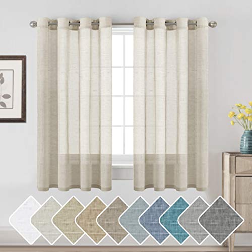 Product Cover H.VERSAILTEX Decorative Home Fashion Linen Sheer Curtains Light Filtering Solid Drapes for Window, 1 Pair Natural Open Weave Linen Curtains Sheer Grommet Top (Set of 2, 52 by 63Inch, Natural)