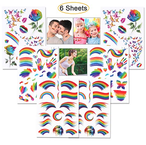 Product Cover Hartop 6 Sheets Rainbow Tattoos Rainbow Stickers Temporary Waterproof Tattoos for Pride Parades and Celebrations