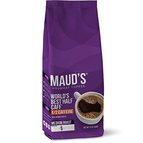 Product Cover Maud's World's Best Half Caff Ground Coffee (Medium Roast Half Decaf Coffee), 12oz Coffee Bags - 100% Arabica Medium Roast Half Caff Coffee Beans California Roasted