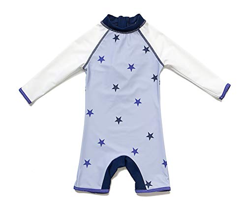 Product Cover BONVERANO TM Baby Infant Boy's UPF 50+ Sun Protection L/S One Piece Zip Sunsuit (Violet Star, 6-9 Months)
