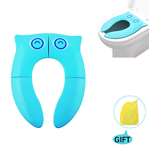 Product Cover Travel Portable Folding Potty Training Toilet Seat Cover, SKYROKU Non Slip Silicone Pads Suitable for Babies Toddlers and Kids (Blue)