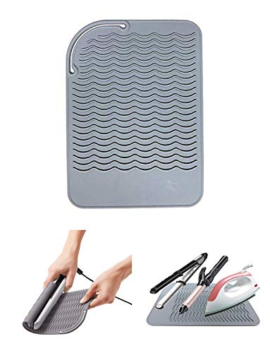 Product Cover Curling Iron Holder, Heat Resistant Silicone Mat, Portable, Fast Chilling, Food Grade Material for Curling Iron, Hair Straightener, Curling Wand Storage, Grey