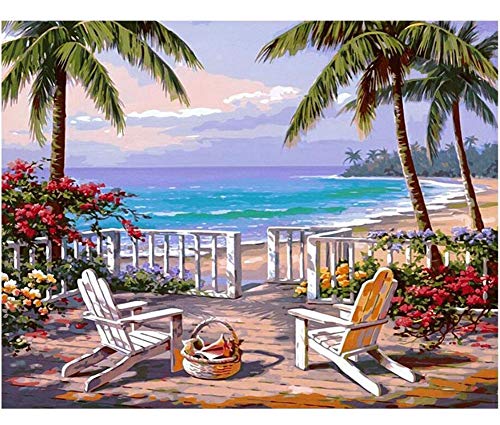 Product Cover SUBERY DIY Oil Painting Paint by Numbers Kits for Adults Kids Beginner - Seaside Style 16x20 inches (Frameless)
