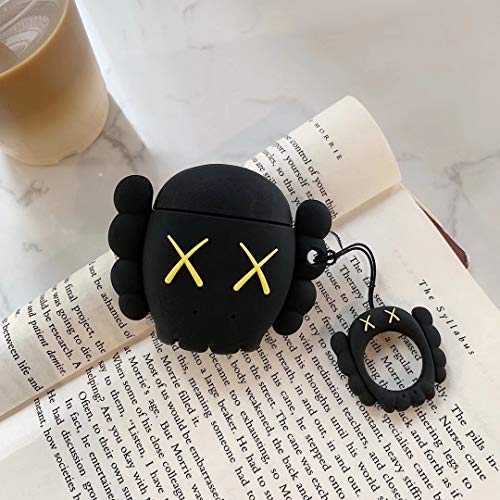 Product Cover AKXOMY Airpods Charging Case,3D Cute Bear Silicone Cartoon Airpods Charging Dock Cover,Character Design Airpod Girls Kids Women Soft Full Protective Skin Cases with Carabiner Keychain (Black Bear)