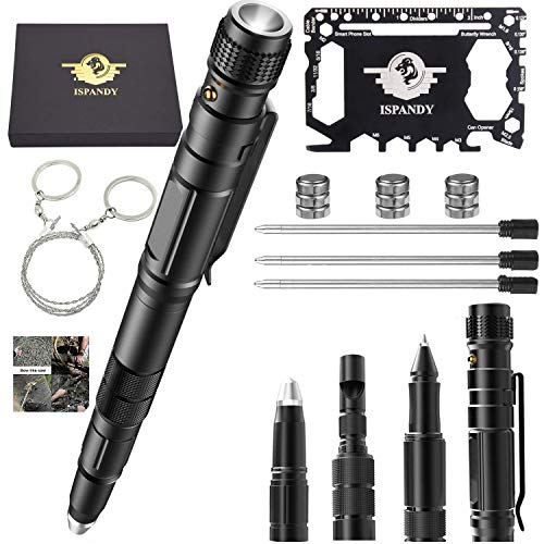 Product Cover Tactical Pen for Self-Defense Pens LED Tactical Flashlight with Ballpoint Pen,Window Glass Breaker,Whistle ,Pocket Tool Credit Card Tool,Wire Saw,3 Type/Set Multi Tool Pen for Survival Gear