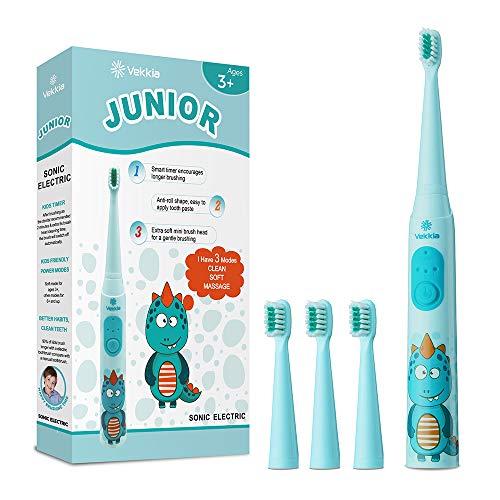 Product Cover Vekkia Dragon Lord Sonic Rechargeable Kids Electric Toothbrush, 3 Modes With Memory, Fun & Easy Cleaning, 31000 Strokes, IPX7 Waterproof, 2-Min Timer for Age 3+, 4 Soft Bristles
