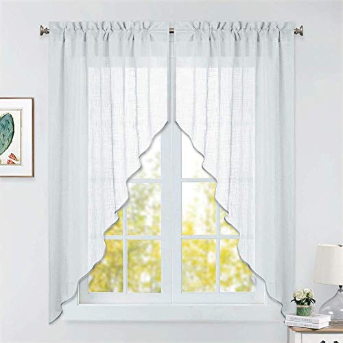 Product Cover RYB HOME Half Window Swag Curtains, Linen Texture Wave Fabric Semi Sheer Valance for Light Filtering Country Curtains Room Decor, 36 x 63 inches Long, 2 Panels, Dove Grey