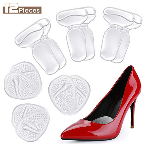 Product Cover Heel Cushion Inserts and Metatarsal Pads for Women, 3 Pairs Heel Grips and 3 Pairs Ball of Foot Cushions, Silicone Shoe Pads Insoles for High Heels, Blister Prevention for Too Big Shoes