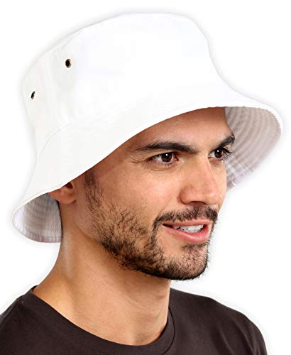 Product Cover Bucket Sun Hat for Men & Women - UPF 50 UV Protection Packable Summer Fisherman Cap for Fishing, Safari, Beach & Boating White