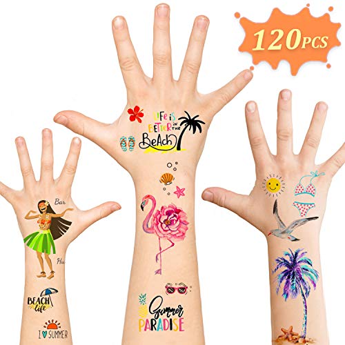Product Cover Luau Party Supplies,Temporary Tattoos Hawaiian Party Decorations,120pcs Tattoos Summer Beach Pool Party Carnival Birthday Party Favors Games for Women Men Boys Girls Kids Adults
