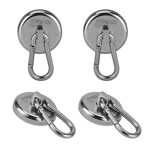 Product Cover Ant Mag Magnetic Hooks 140LBS Heavy Duty Neodymium Magnet with Swiveling Carabiner Magnet Snap Hook for Indoor/Outdoor Hanging Bag Kitchen Garage Magnet Type Cruise Ship Magnetic Hook (4 Pack)