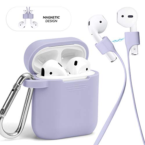 Product Cover GMYLE AirPod Case Accessories Set, Protective Silicone Cover Skin with Keychain, Magnetic Strap Kit for Airpods Wireless Charging Earbuds Case, Compatible with Apple AirPods 1 & 2, Lavender Purple