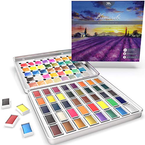 Product Cover Komorebi Japanese Watercolor Paint Set - 40 Colors - Including Metallic and Neon - Artist Quality - Richly Pigmented- Perfect for Artists, Students or Hobbyists - MozArt Supplies