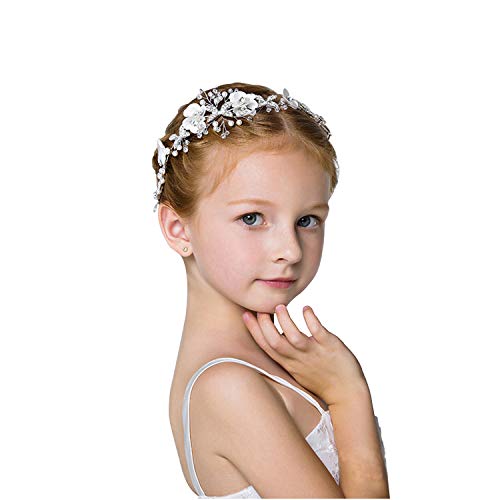 Product Cover ROBERT Cute Princess Wedding Headpiece White Flower Headband Pearl Hair Accessories for Girl and Women Bridal Wedding Tiaras for Flower Girl and Bridal.
