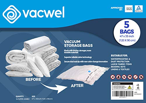 Product Cover Jumbo XXL Vacuum Storage Bags, 47 x 35 Space Saver Bags for Clothes, King Comforters or a Small Mattress, Thick & Strong XXL Size (5 XXXL Bag Pack)