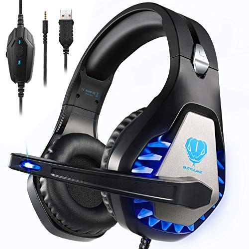 Product Cover BUTFULAKE GH-1 Gaming Headset for PS4, Xbox One, Xbox One S, PC, Nintendo Switch, Mac, Laptop, Computer, 3.5mm Wired Pro Stereo Over Ear Gaming Headphones with Noise Cancelling Mic &LED Light, Blue