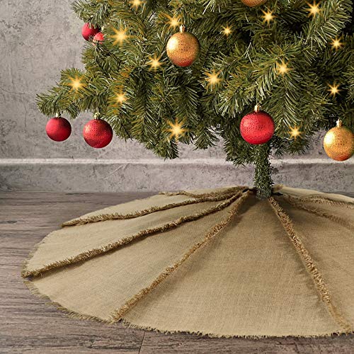 Product Cover Ivenf Fringed Burlap Christmas Tree Skirt, 48 inches Reverse Seam Tree Dress with Tassel for Xmas Party Decorations Home Decor, Back Seam