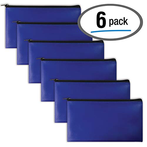 Product Cover 6 Pack, Zippered Security Bank Deposit Bag, by Better Office Products, Leatherette, Cash Bag, Coin Bag, Utility Pouch, Blue, 6 Bags