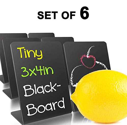 Product Cover Food Safe Acrylic Tiny Chalkboard Signs for Food Tent, Buffet, Party Table Tent, Wedding and Birthday Decoration. Works for Normal Chalks & Liquid Chalk Markers. Set of 6. Tiny-Tall (3x4in)