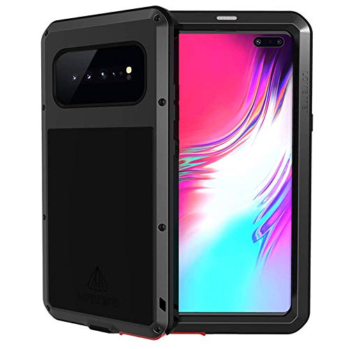 Product Cover Galaxy S10 5G Case,Bpowe Armor Tank Aluminum Metal Gorilla Glass Shockproof Military Heavy Duty Sturdy Protector Cover Hard Case for Samsung Galaxy S10 5G (Black)