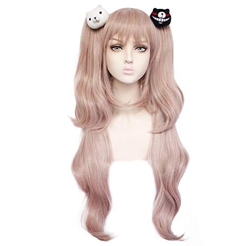 Product Cover JoneTing Light Pink Wig for Cosplay Wig Long Wavy Wigs with Ponytails Pink Synthetic Wig with Bears