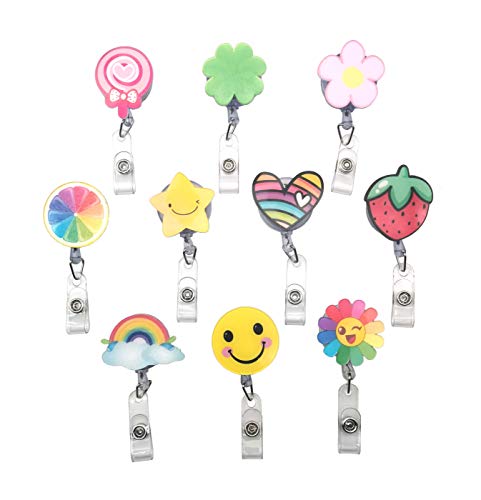 Product Cover Cartoon Retractable Pull Badge Reel ID Lanyards Name Tag Card Badge Holder Clip Key Ring Chain Clips for Student Nurse Badge Holder Office, Set of 10