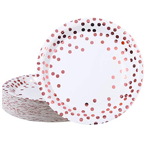 Product Cover Aneco 60 Pieces 9 Inches Rose Gold Foil Polka Dot Disposable Paper Plates Dinnerware Plates for Party Wedding Anniversary Birthday