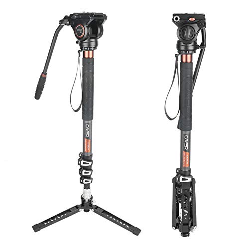 Product Cover Cayer CF34 Carbon Fiber Camer Monopod Kit, 71 inch Professional Telescopic Video Monopods with Video Fluid Head and Folding Support Base for DSLR Video Cameras Camcorders, Plus 1 Extra Sliding Plate
