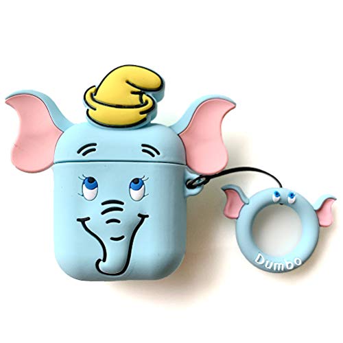 Product Cover AKXOMY airpods case, Cute Cartoon Airpods Cover,Soft Silicone Blue Elephant Dumbo Case with Finger Holder for Apple Airpods with Charging Case Cute Lovely Kawaii Fun Girls Teens Boys(Elephant)